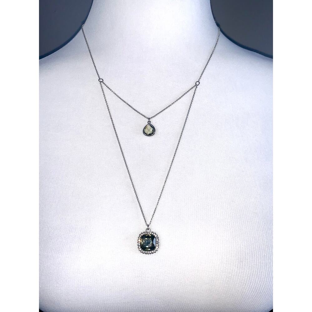 Ann Taylor LOFT Silver Smoky Quartz Crystal Double Pendant Necklace